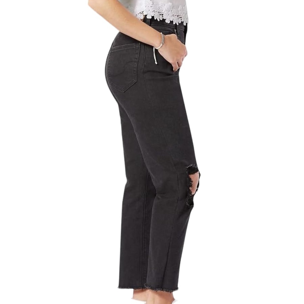 Signature by Levi Strauss Women's 90's Mom Jean Black Torn Distressed Size 4 W27 - Picture 3 of 7